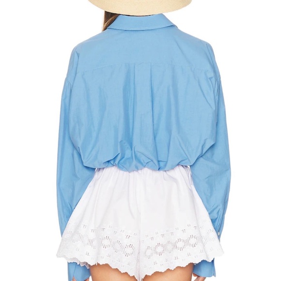 NWOT Helsa Bubble Shirt Blue Cropped Poplin Top Summer S Holiday Chic Cute Top - Picture 2 of 7